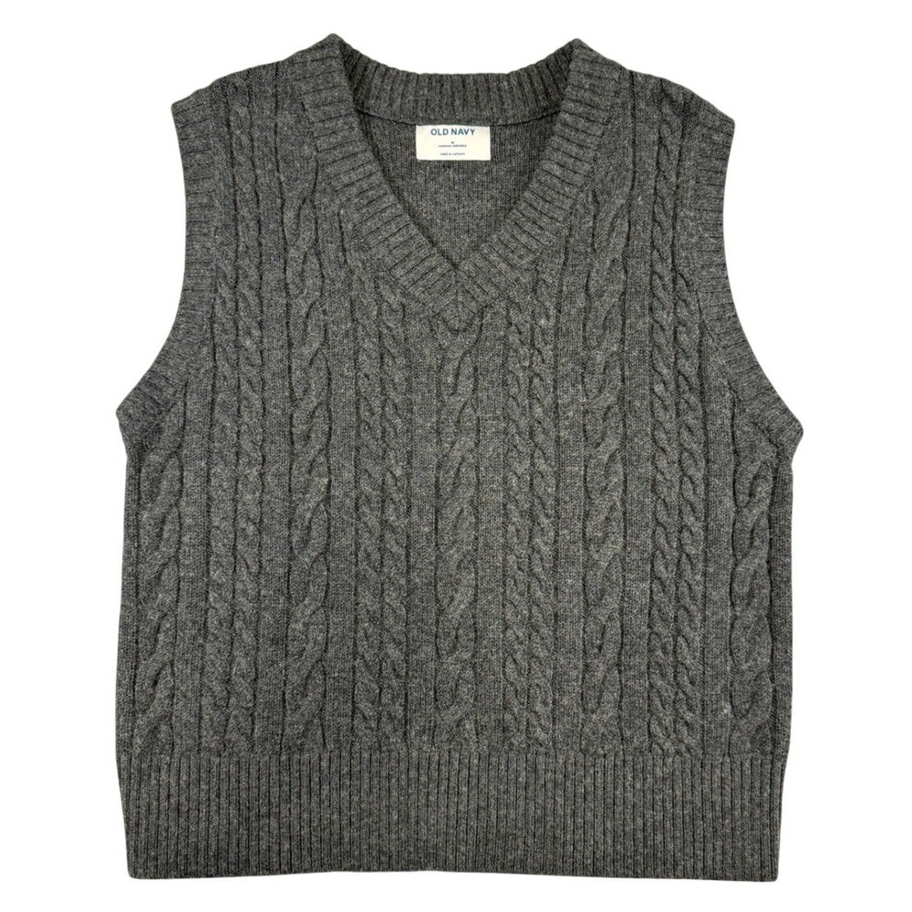 Old Navy Mens Relaxed Cable Knit Sweater Vest Charcoal Gray V-Neck M S/777385-02